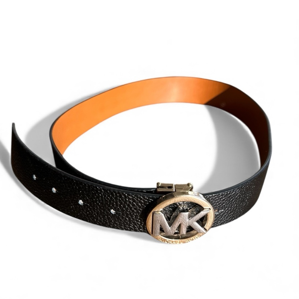 Michael Kors Reversible Leather Belt Black/Brown Two-Tone MK Logo Buckle